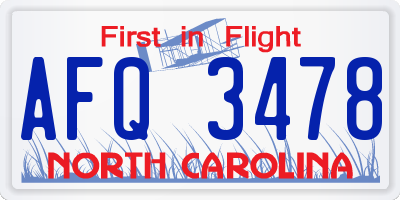 NC license plate AFQ3478