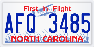 NC license plate AFQ3485