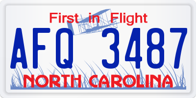 NC license plate AFQ3487