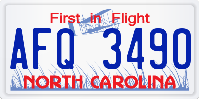 NC license plate AFQ3490