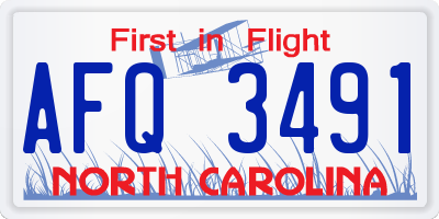 NC license plate AFQ3491