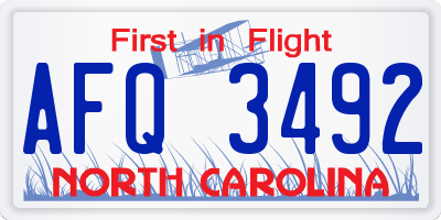 NC license plate AFQ3492