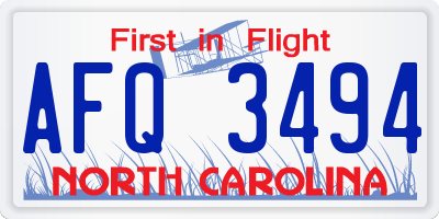 NC license plate AFQ3494