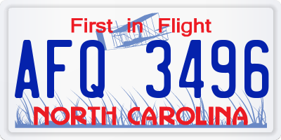 NC license plate AFQ3496