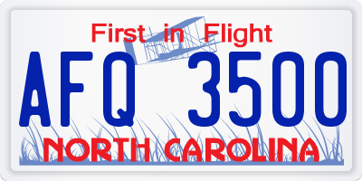 NC license plate AFQ3500