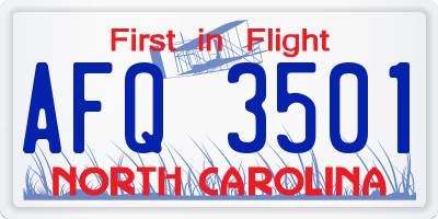 NC license plate AFQ3501