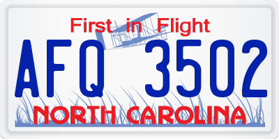 NC license plate AFQ3502