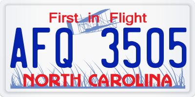 NC license plate AFQ3505