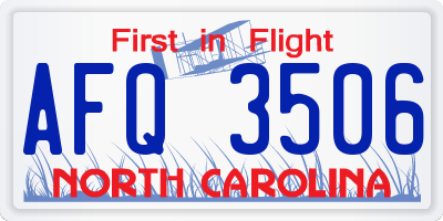 NC license plate AFQ3506