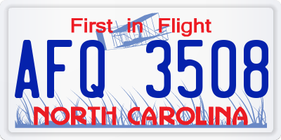 NC license plate AFQ3508