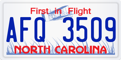 NC license plate AFQ3509