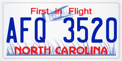 NC license plate AFQ3520