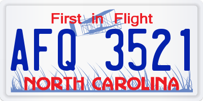NC license plate AFQ3521