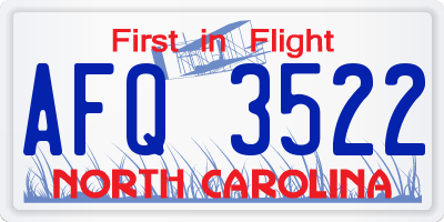 NC license plate AFQ3522