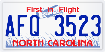 NC license plate AFQ3523