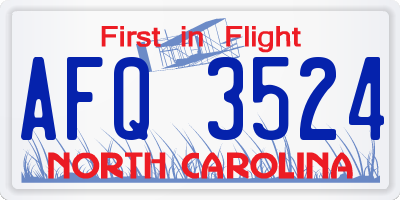 NC license plate AFQ3524
