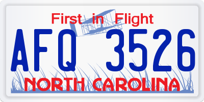 NC license plate AFQ3526