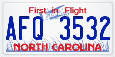 NC license plate AFQ3532