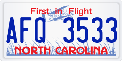 NC license plate AFQ3533