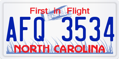NC license plate AFQ3534