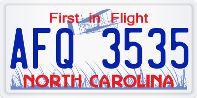 NC license plate AFQ3535