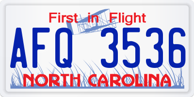 NC license plate AFQ3536
