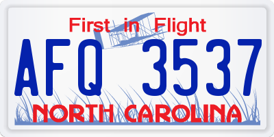 NC license plate AFQ3537