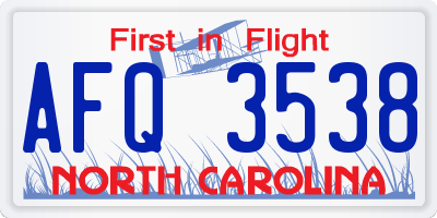 NC license plate AFQ3538