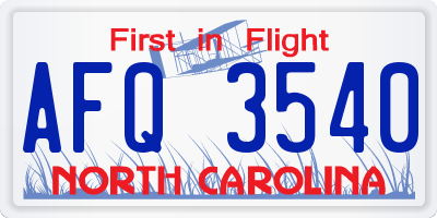 NC license plate AFQ3540