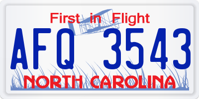 NC license plate AFQ3543