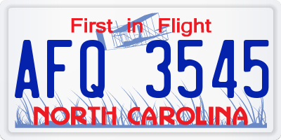 NC license plate AFQ3545