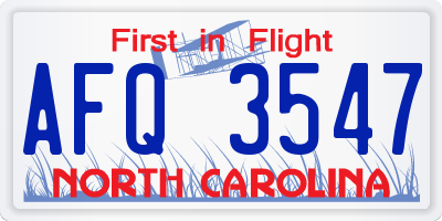 NC license plate AFQ3547