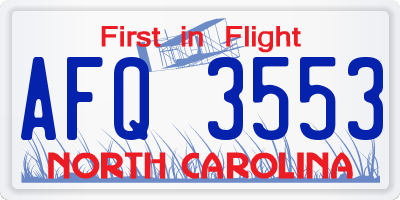 NC license plate AFQ3553