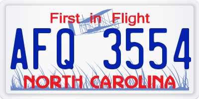 NC license plate AFQ3554