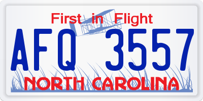 NC license plate AFQ3557