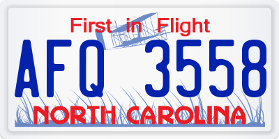 NC license plate AFQ3558