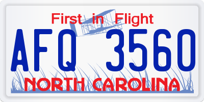 NC license plate AFQ3560