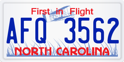 NC license plate AFQ3562