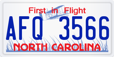 NC license plate AFQ3566