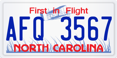 NC license plate AFQ3567