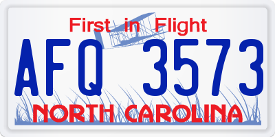 NC license plate AFQ3573