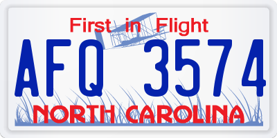 NC license plate AFQ3574