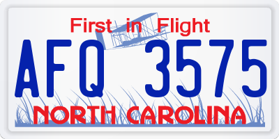 NC license plate AFQ3575