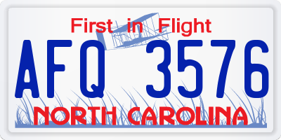 NC license plate AFQ3576