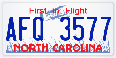 NC license plate AFQ3577