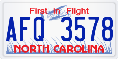 NC license plate AFQ3578