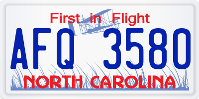 NC license plate AFQ3580