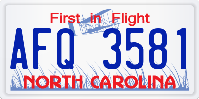 NC license plate AFQ3581