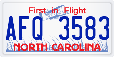 NC license plate AFQ3583