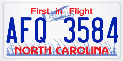 NC license plate AFQ3584